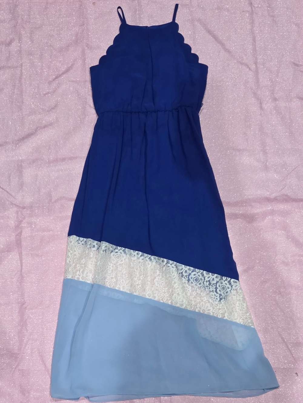 Amy Byer Navy Halter Dress with Light Blue Lace Panel